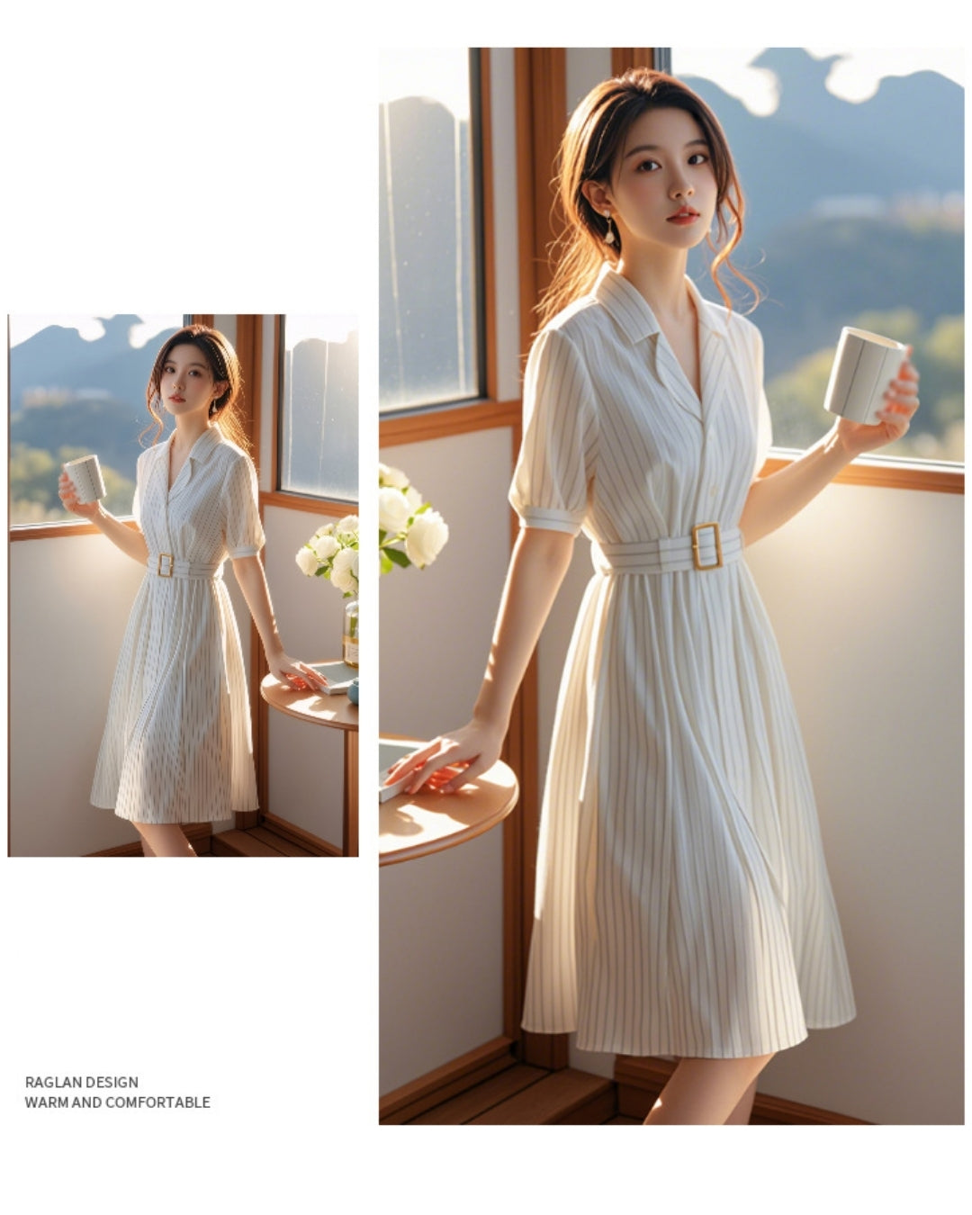 ウエストベルト付きストライプワンピ【美シルエットで魅せる】 – PORCO