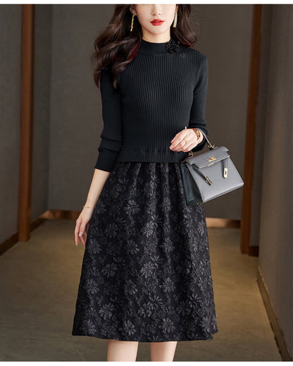 リブジャカードミディワンピース【コントラストが生む立体エレガンス】