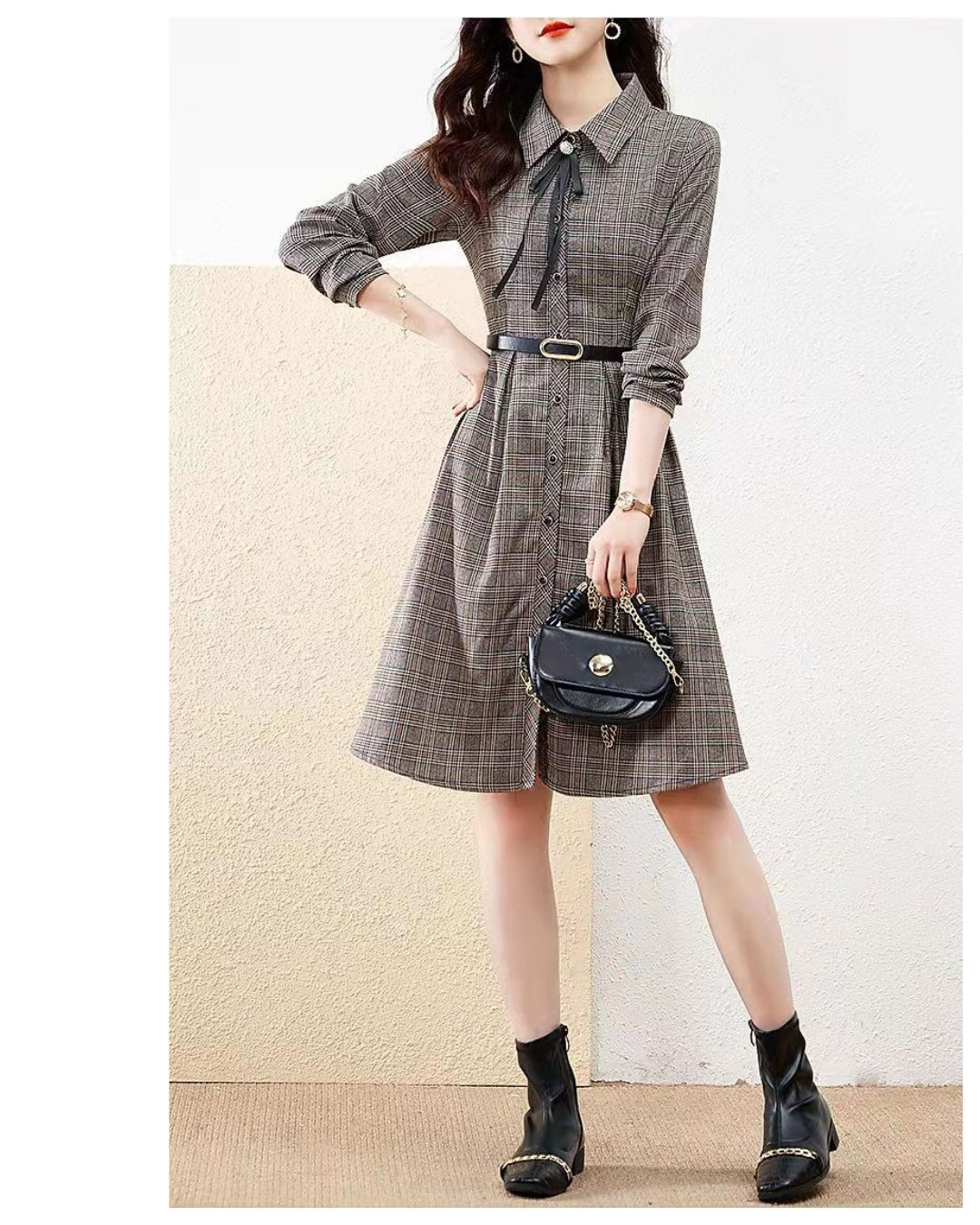 チェック柄シャツワンピ【きちんと上品、着るだけで好印象】