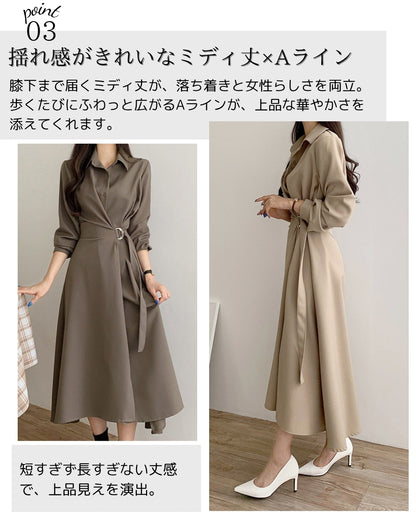 襟付きウエストベルトワンピース【ベルトで引き立つ美シルエット】