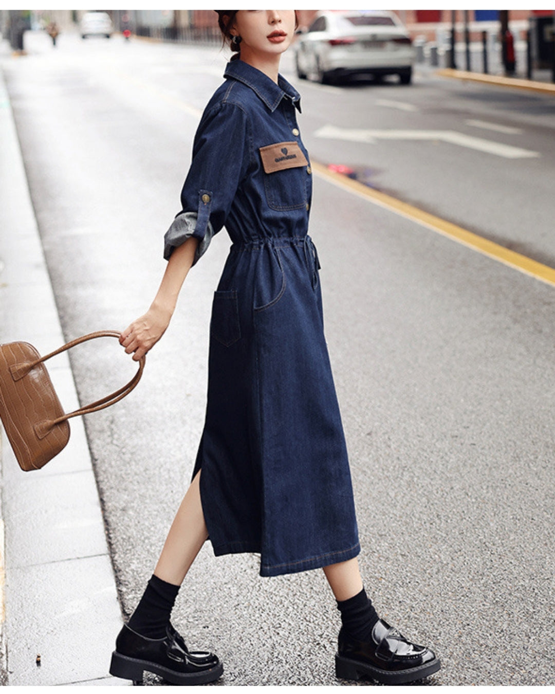 アーバンデニムワンピース【キュッと細見え、都会派の一枚】