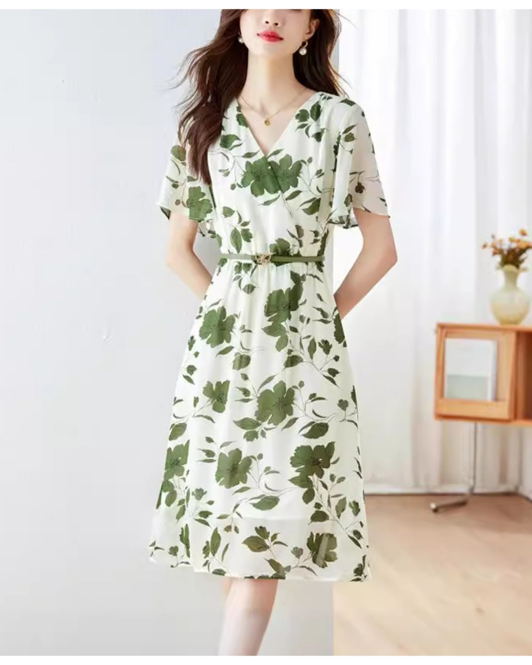 花柄シフォンフレアワンピース【さらっと着るだけで涼しげ上品
