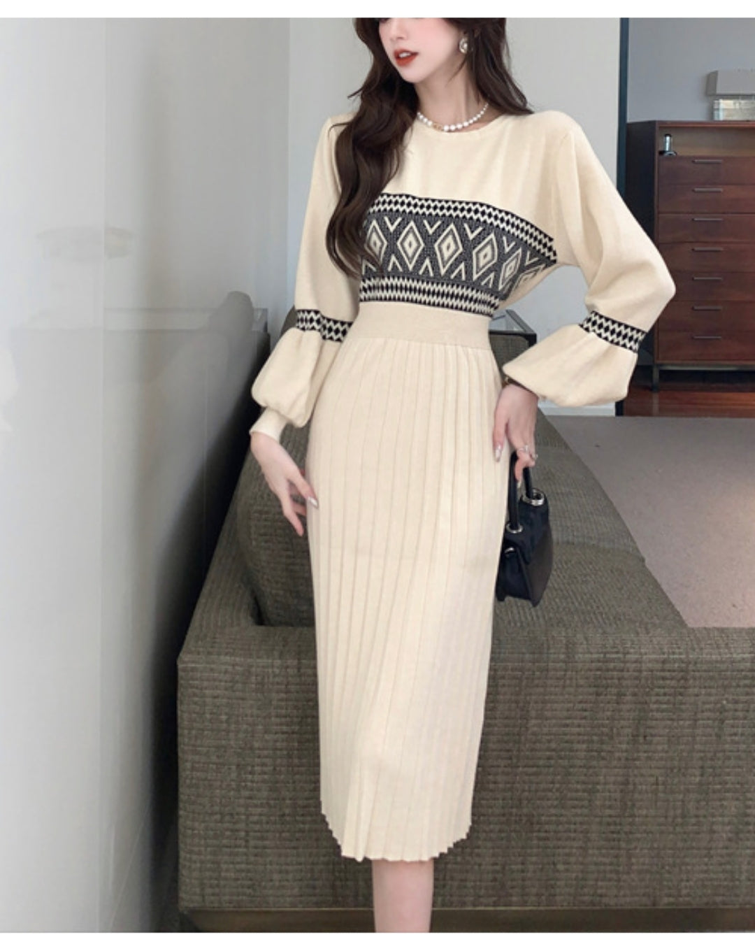 プリーツニットワンピース【上品さがふわりと香る大人のエレガンス】