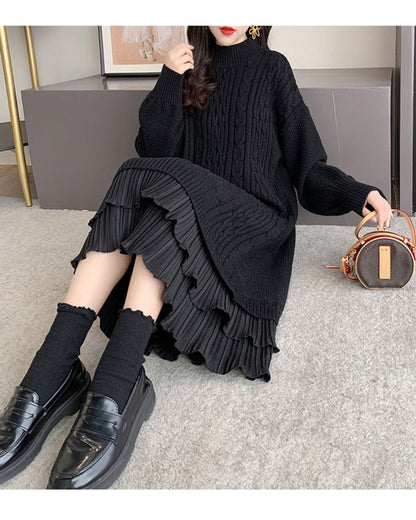 ロングニットフリルワンピース【大人フェミニン × 圧倒的存在感】