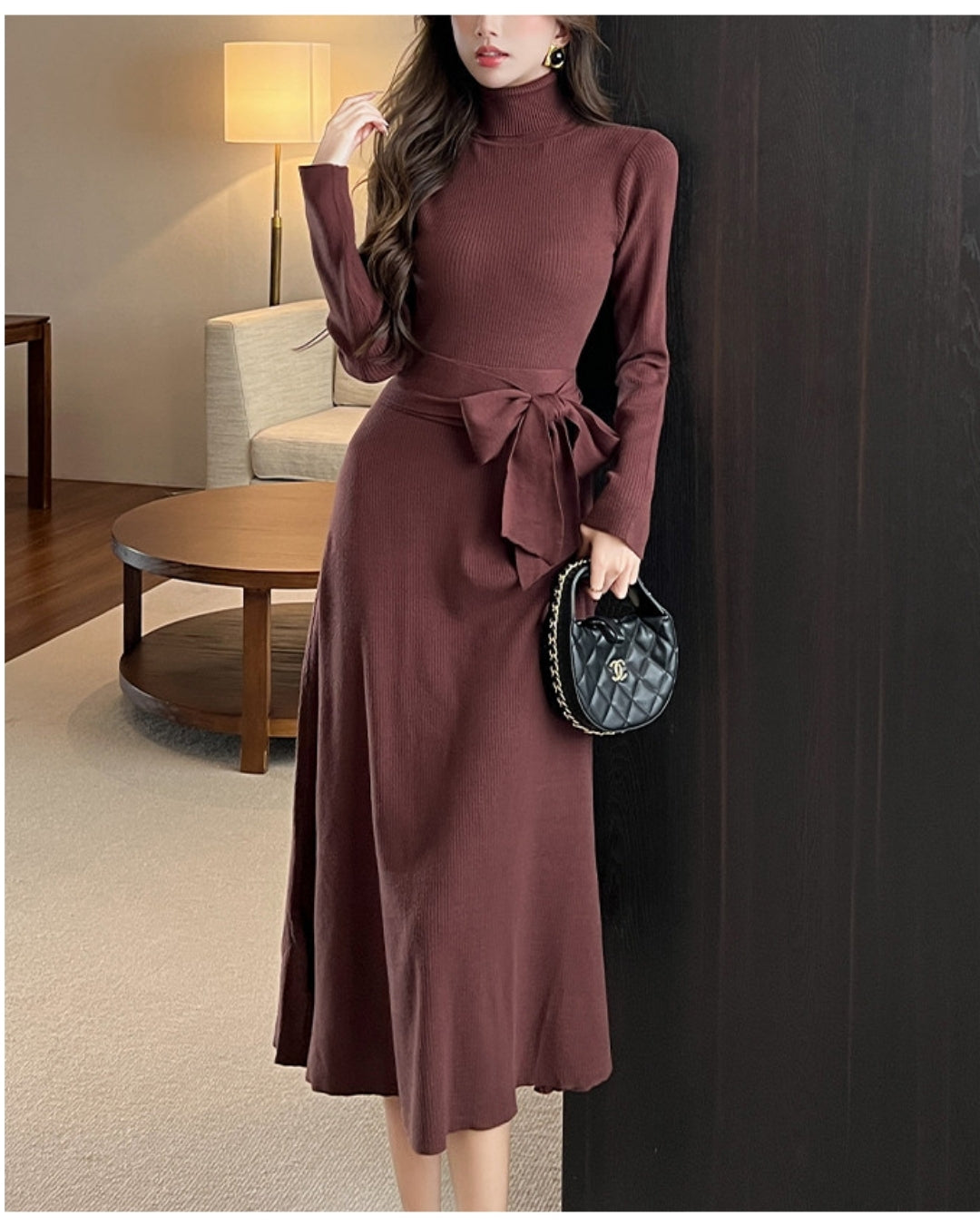 ウエストリボンニットワンピース【美ラインで魅せる大人のスタイル】