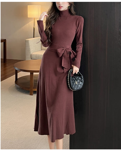 ウエストリボンニットワンピース【美ラインで魅せる大人のスタイル】