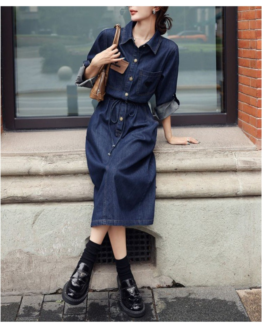 アーバンデニムワンピース【キュッと細見え、都会派の一枚】