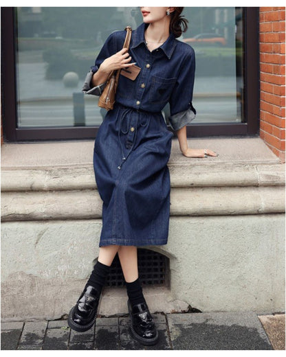 アーバンデニムワンピース【キュッと細見え、都会派の一枚】