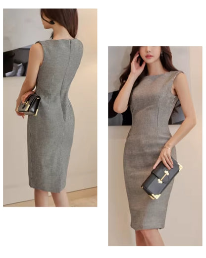 千鳥格子タイトワンピース【凛とした佇まい無駄のないタイトシルエット】
