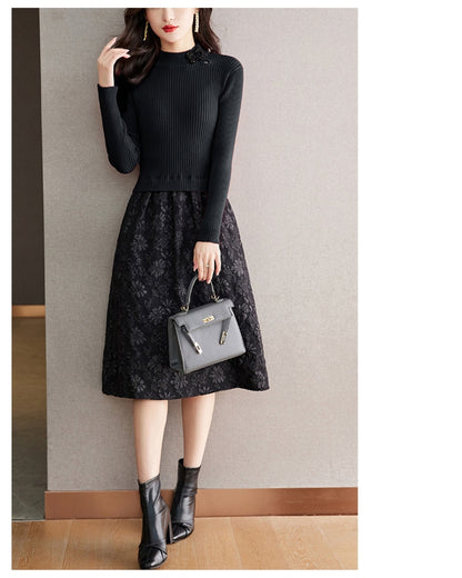 リブジャカードミディワンピース【コントラストが生む立体エレガンス】