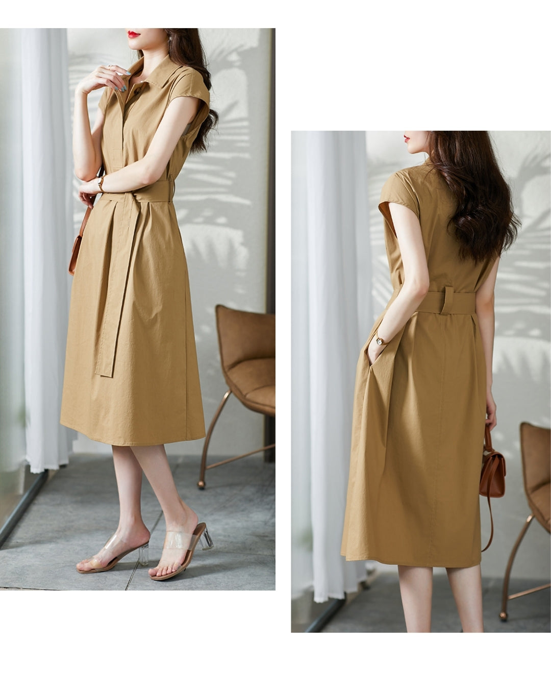 フレンチスリーブシャツワンピ【静かに差がつく、大人の完成形】