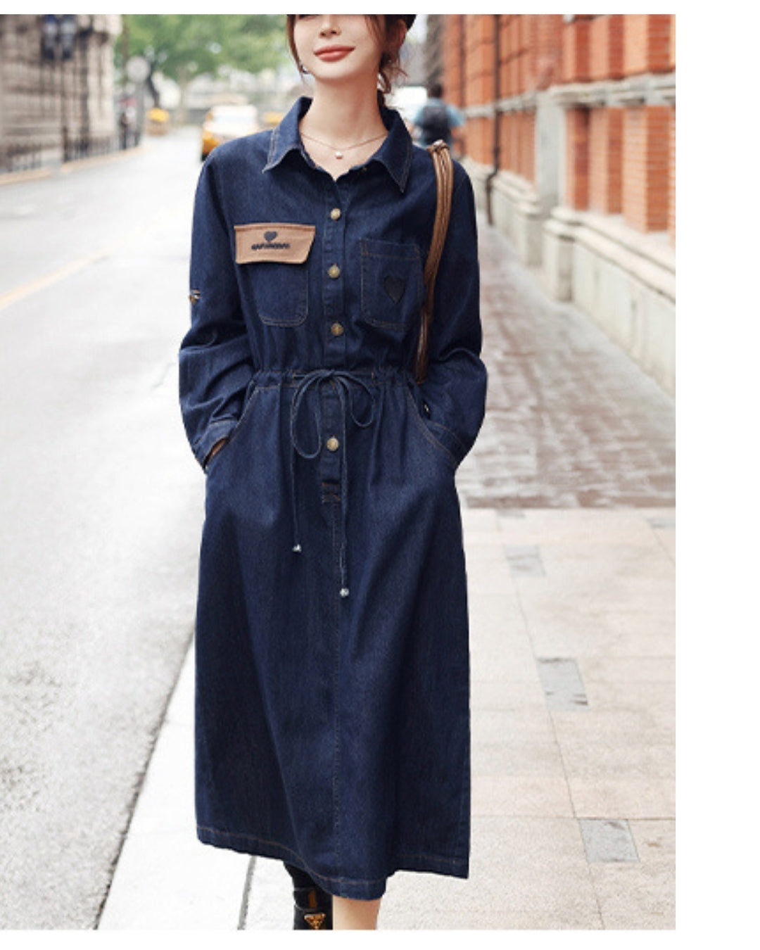 アーバンデニムワンピース【キュッと細見え、都会派の一枚】