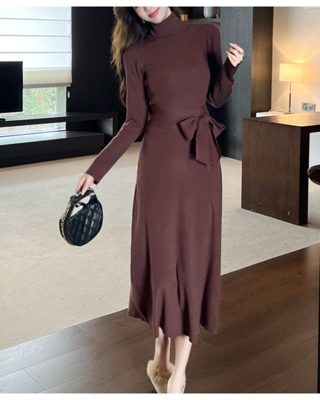 ウエストリボンニットワンピース【美ラインで魅せる大人のスタイル】