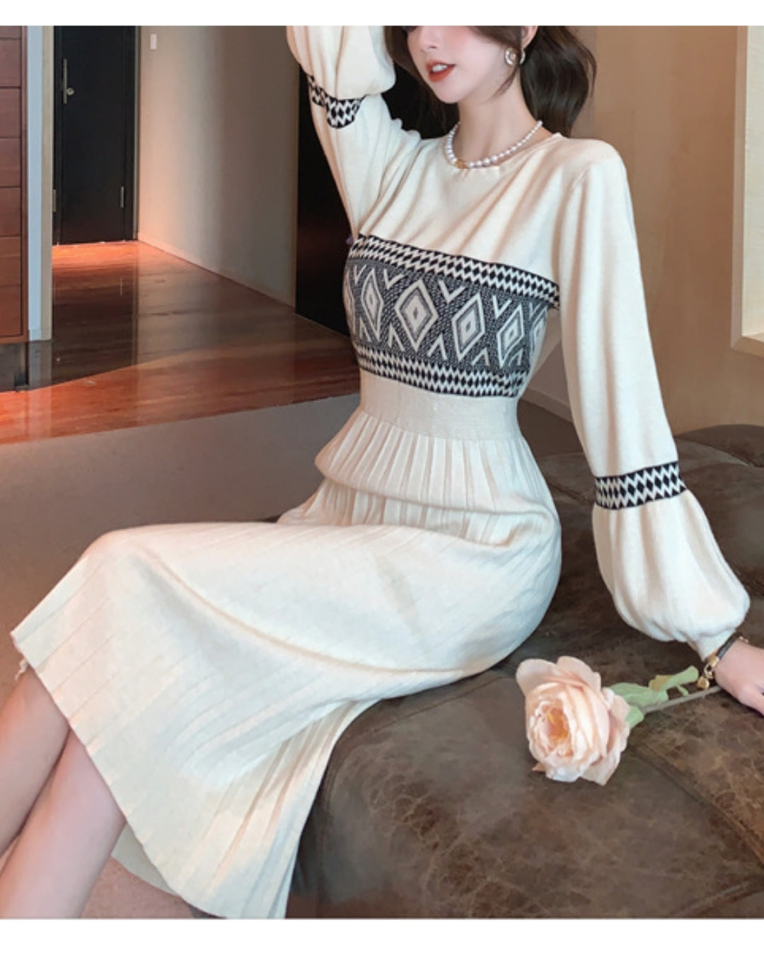 プリーツニットワンピース【上品さがふわりと香る大人のエレガンス】