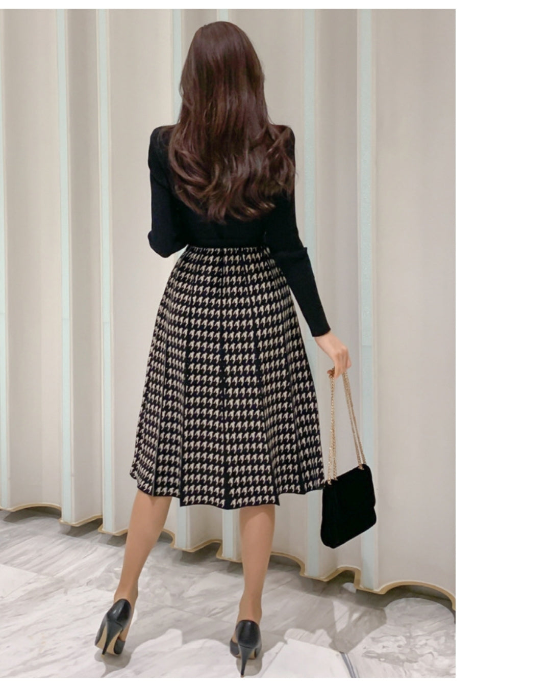 千鳥格子切替リボンワンピース【上品な存在感で魅せる大人エレガント】