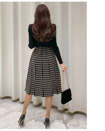 千鳥格子切替リボンワンピース【上品な存在感で魅せる大人エレガント】