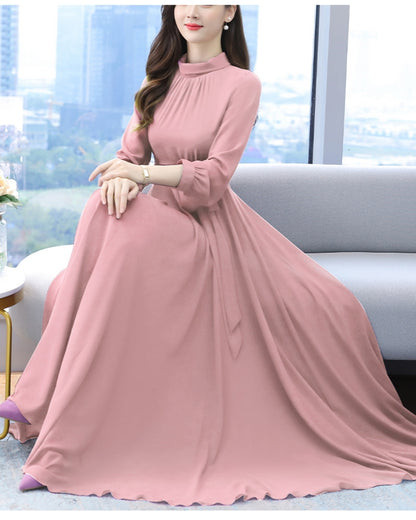 ロングシフォンワンピース【静かな華やぎを添える上品シルエット】