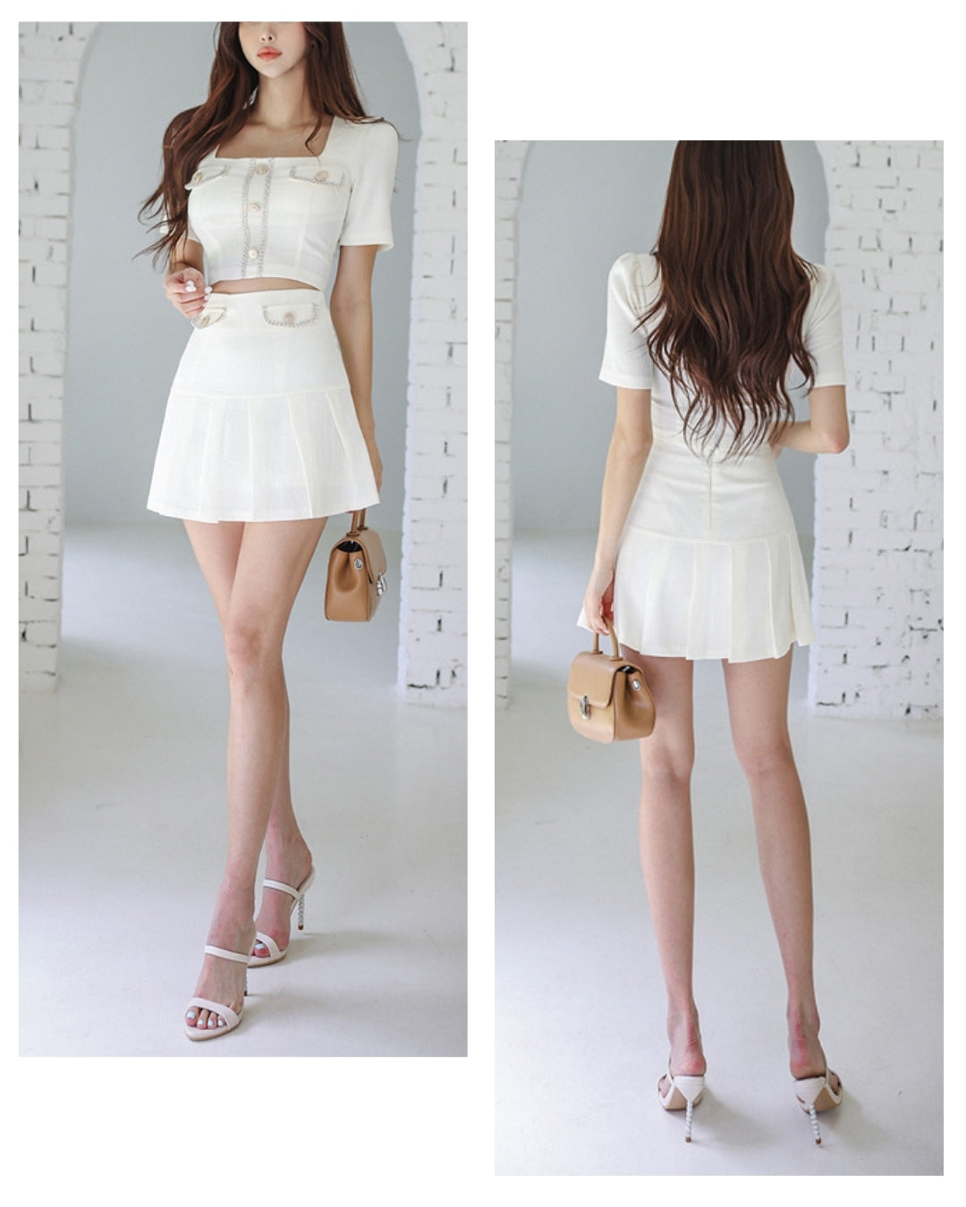 アイボリーワンピ風セットアップ【甘さを抑えた“知的フェミニン”】