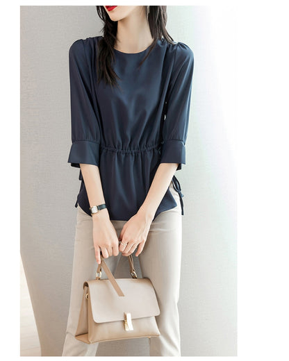 ウエストギャザーブラウス【きれい見えで体型カバーも叶える】