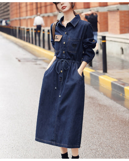 アーバンデニムワンピース【キュッと細見え、都会派の一枚】