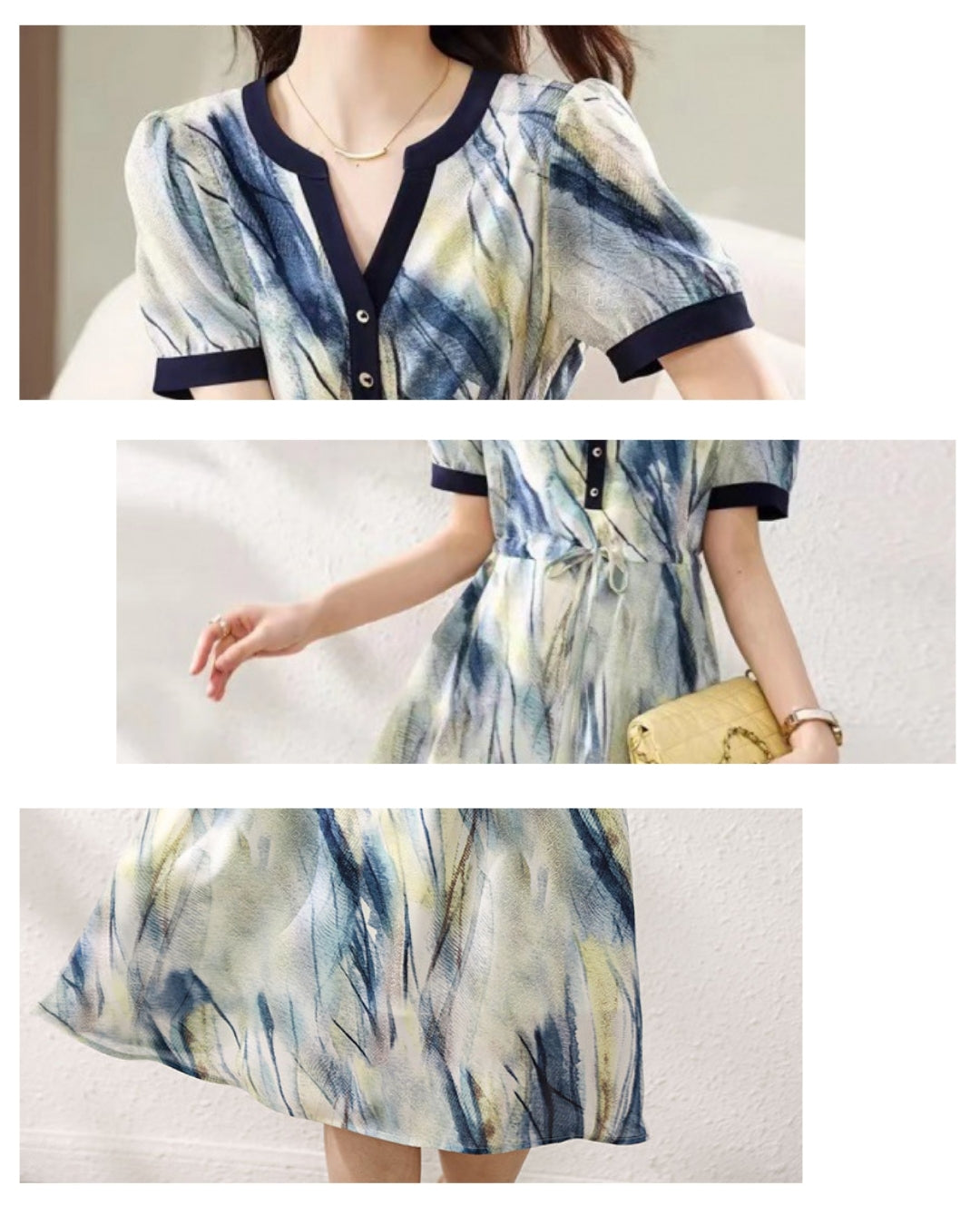 ボタニカル柄Vネックワンピース【さらっと肌触り、一枚で品よく決まる】