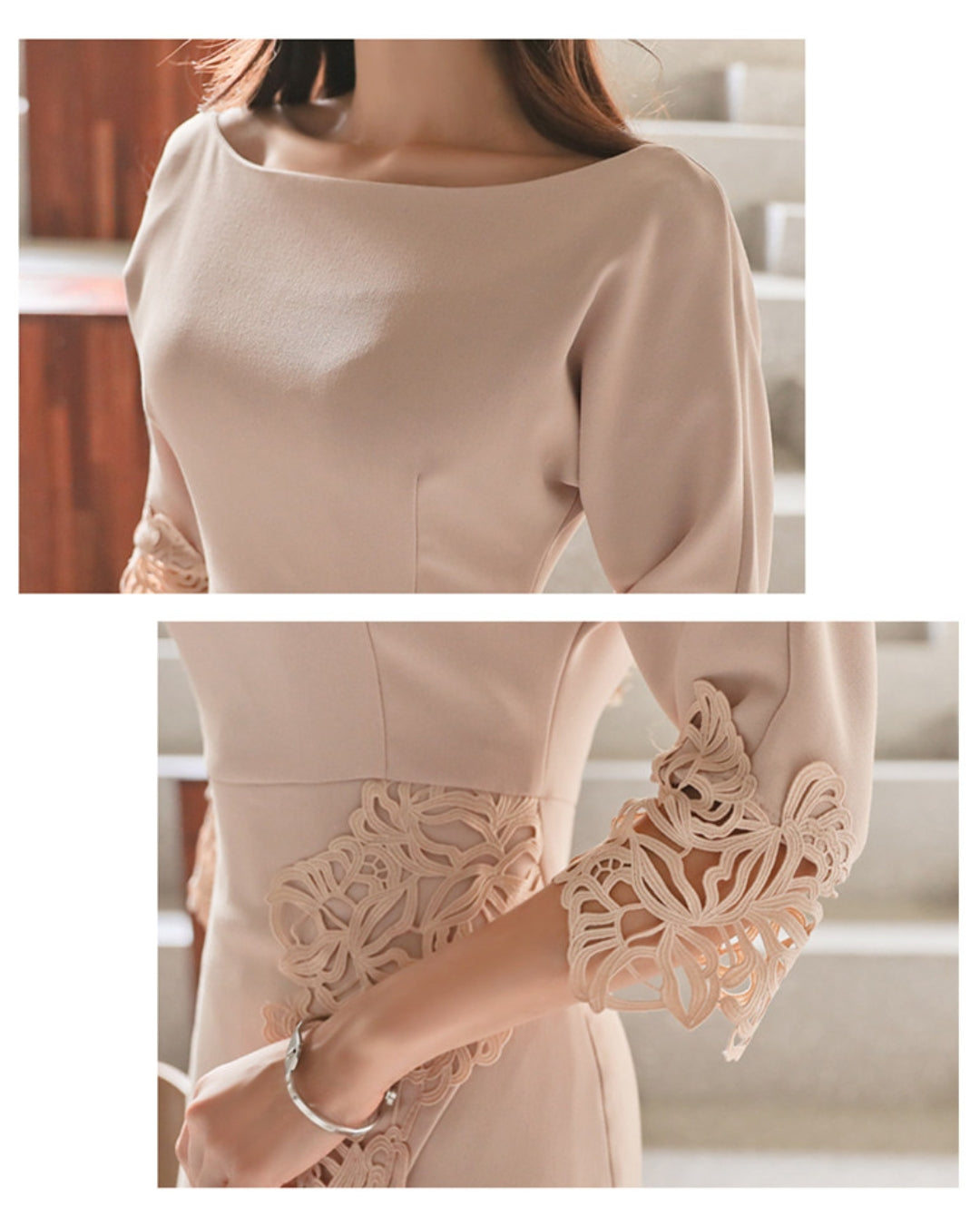 七分袖レースミモレワンピース【優雅に香る、やわらかレース美人】