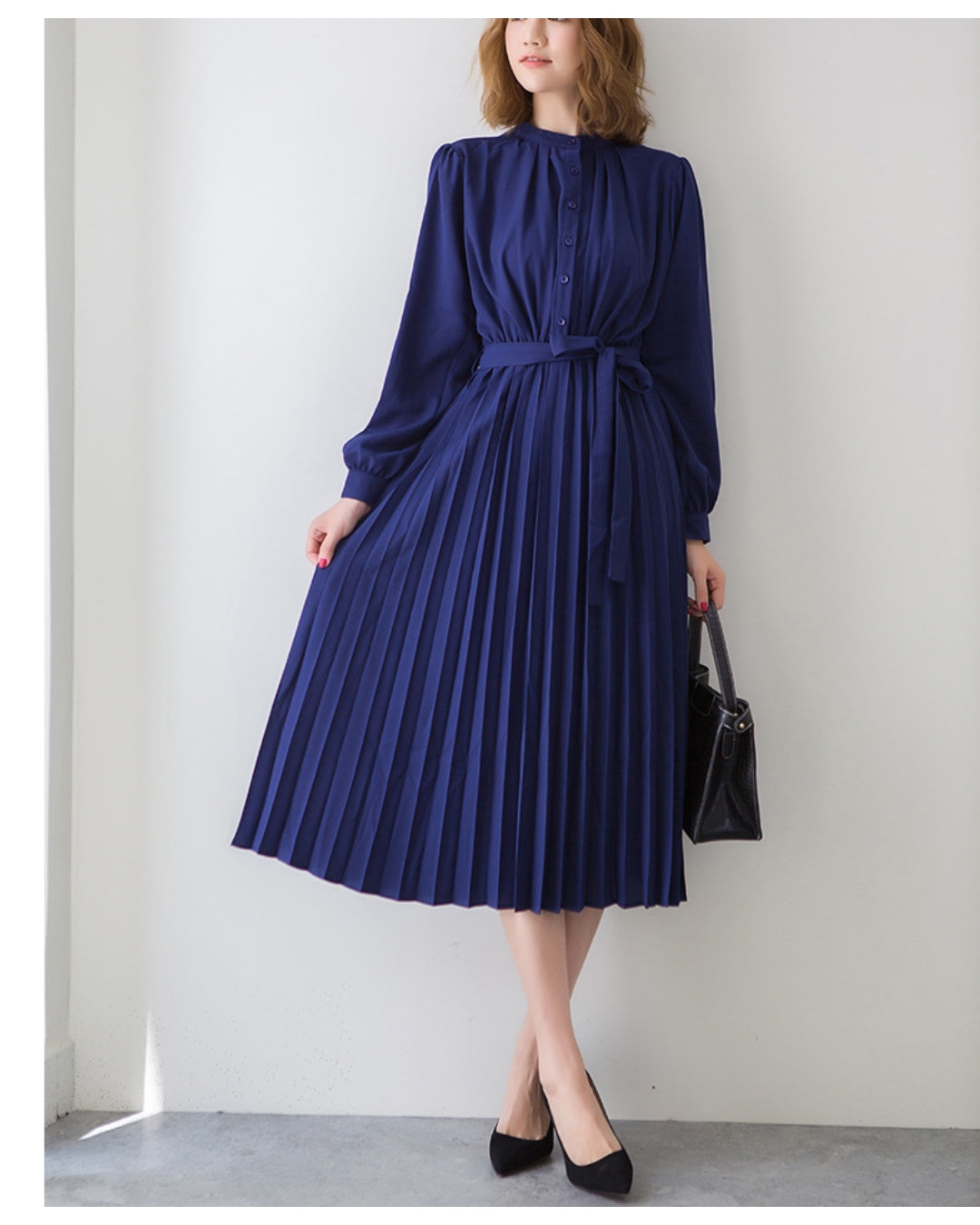 ウエストリボンプリーツワンピ【清楚なのに”ふんわり”華やぐ】