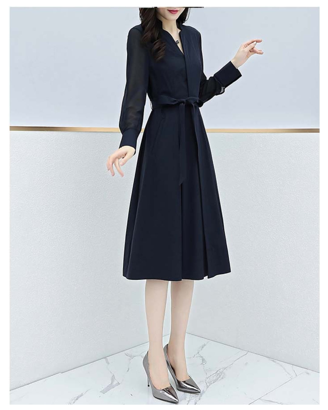 シアースリーブフレアワンピース【品よく細見えを叶える】