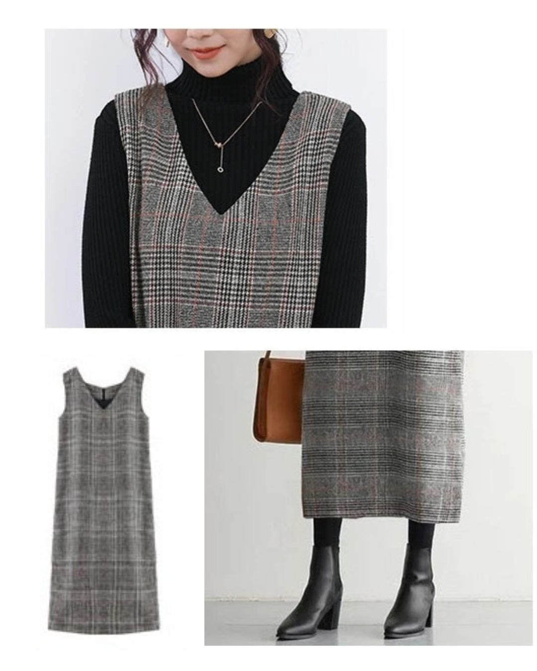 チェック柄ジャンパースカート【重ねるだけで決まる上品チェック柄】