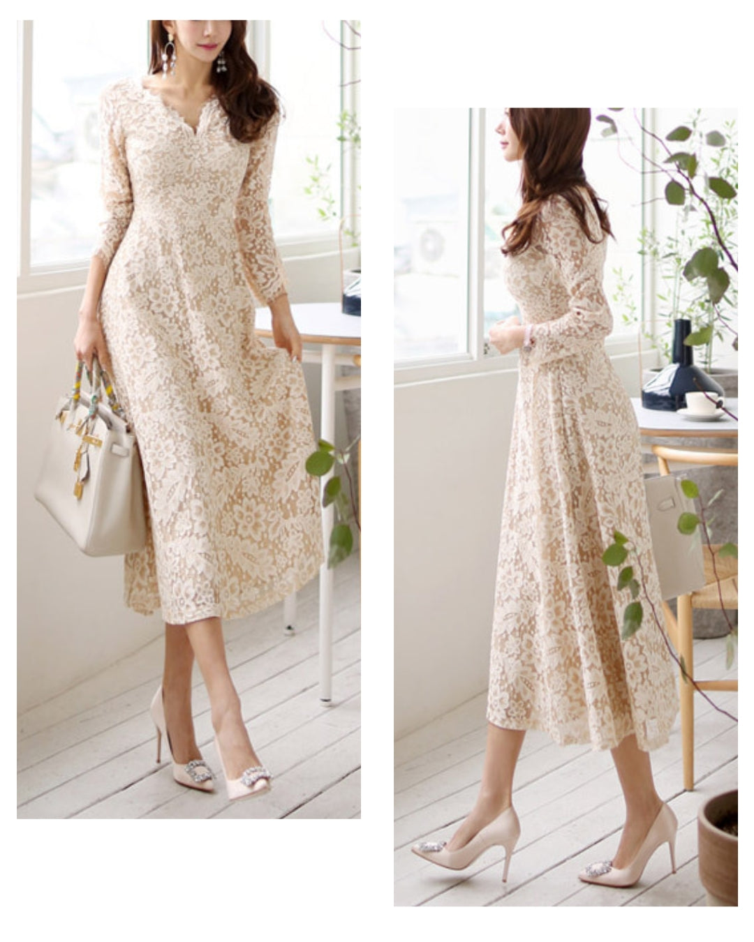 シアーレース切替ワンピース【上品に映える、透け感レース】