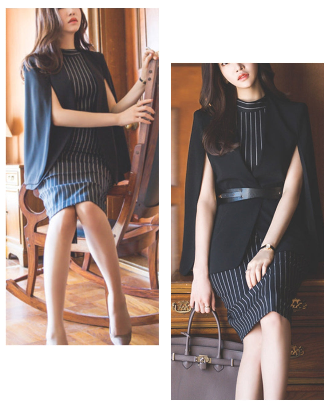 ストライプタイトドレス【計算された縦ライン大人モードの品格】