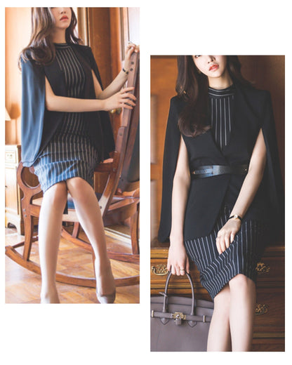 ストライプタイトドレス【計算された縦ライン大人モードの品格】