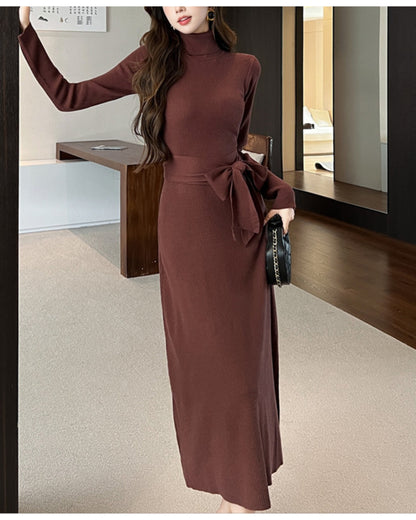 ウエストリボンニットワンピース【美ラインで魅せる大人のスタイル】