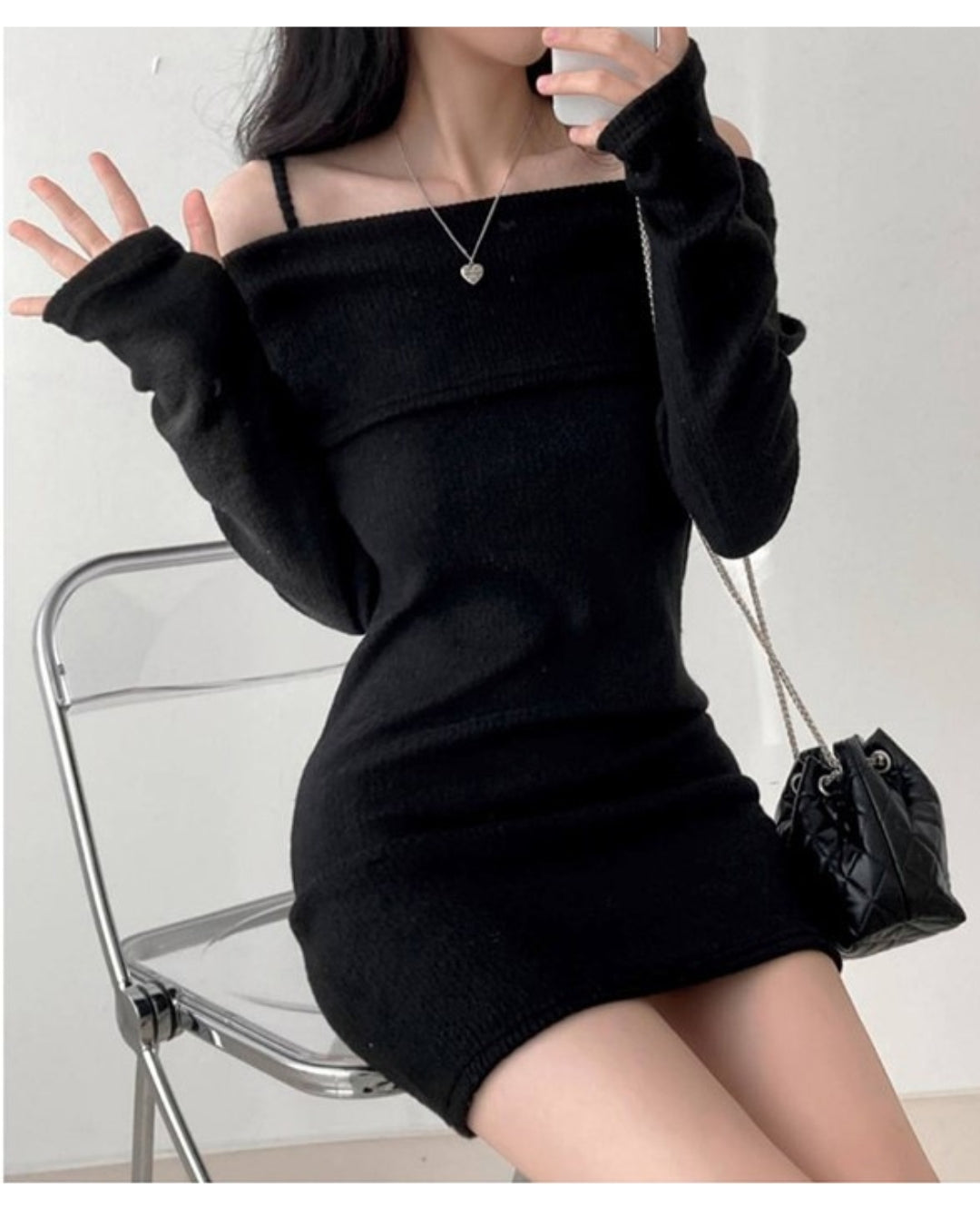オフショルダーニットワンピース【洗練の肌見せで魅せる大人のエレガンス】