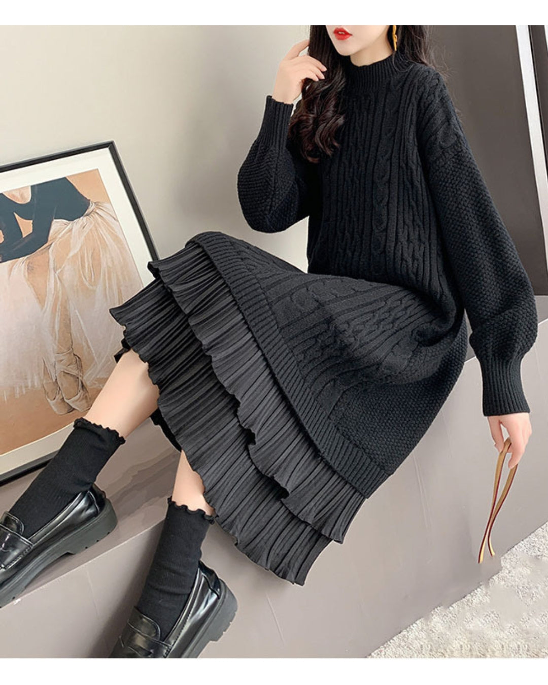 ロングニットフリルワンピース【大人フェミニン × 圧倒的存在感】