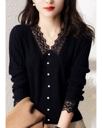 レースリブニット【繊細レースが引き立つ、大人フェミニンな佇まい】