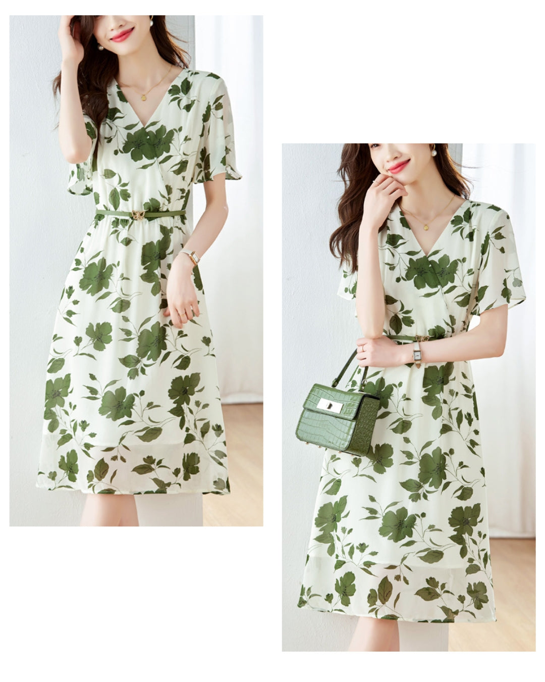 花柄シフォンフレアワンピース【さらっと着るだけで涼しげ上品