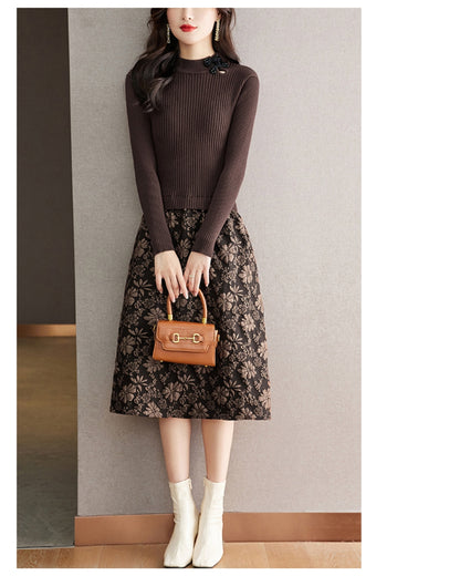 リブジャカードミディワンピース【コントラストが生む立体エレガンス】