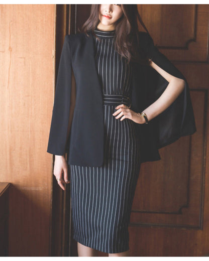 ストライプタイトドレス【計算された縦ライン大人モードの品格】