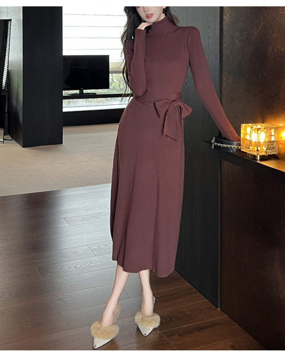 ウエストリボンニットワンピース【美ラインで魅せる大人のスタイル】