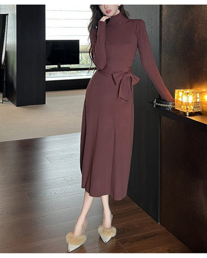 ウエストリボンニットワンピース【美ラインで魅せる大人のスタイル】