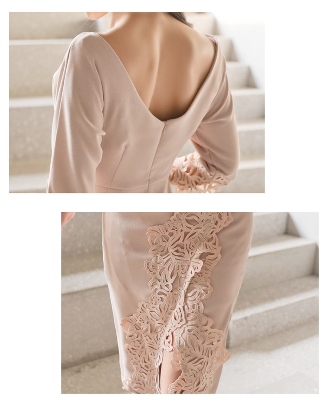 七分袖レースミモレワンピース【優雅に香る、やわらかレース美人】