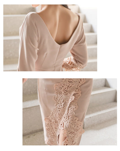 七分袖レースミモレワンピース【優雅に香る、やわらかレース美人】