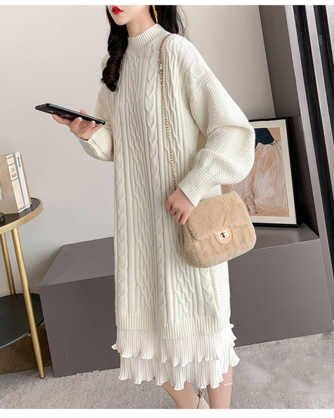 ロングニットフリルワンピース【大人フェミニン × 圧倒的存在感】