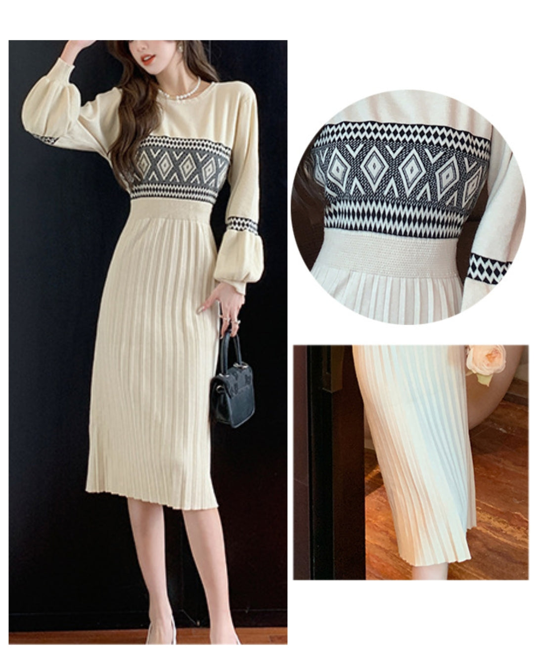 プリーツニットワンピース【上品さがふわりと香る大人のエレガンス】