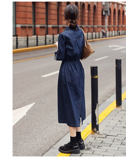 アーバンデニムワンピース【キュッと細見え、都会派の一枚】