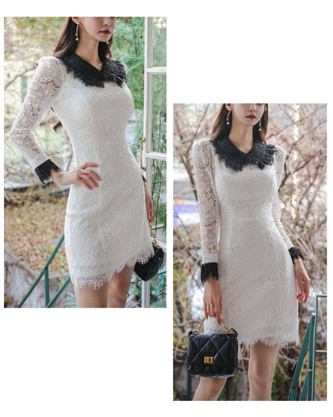 ブラック襟レースワンピ【清楚にそして印象的に 、着るだけで洗練見え】