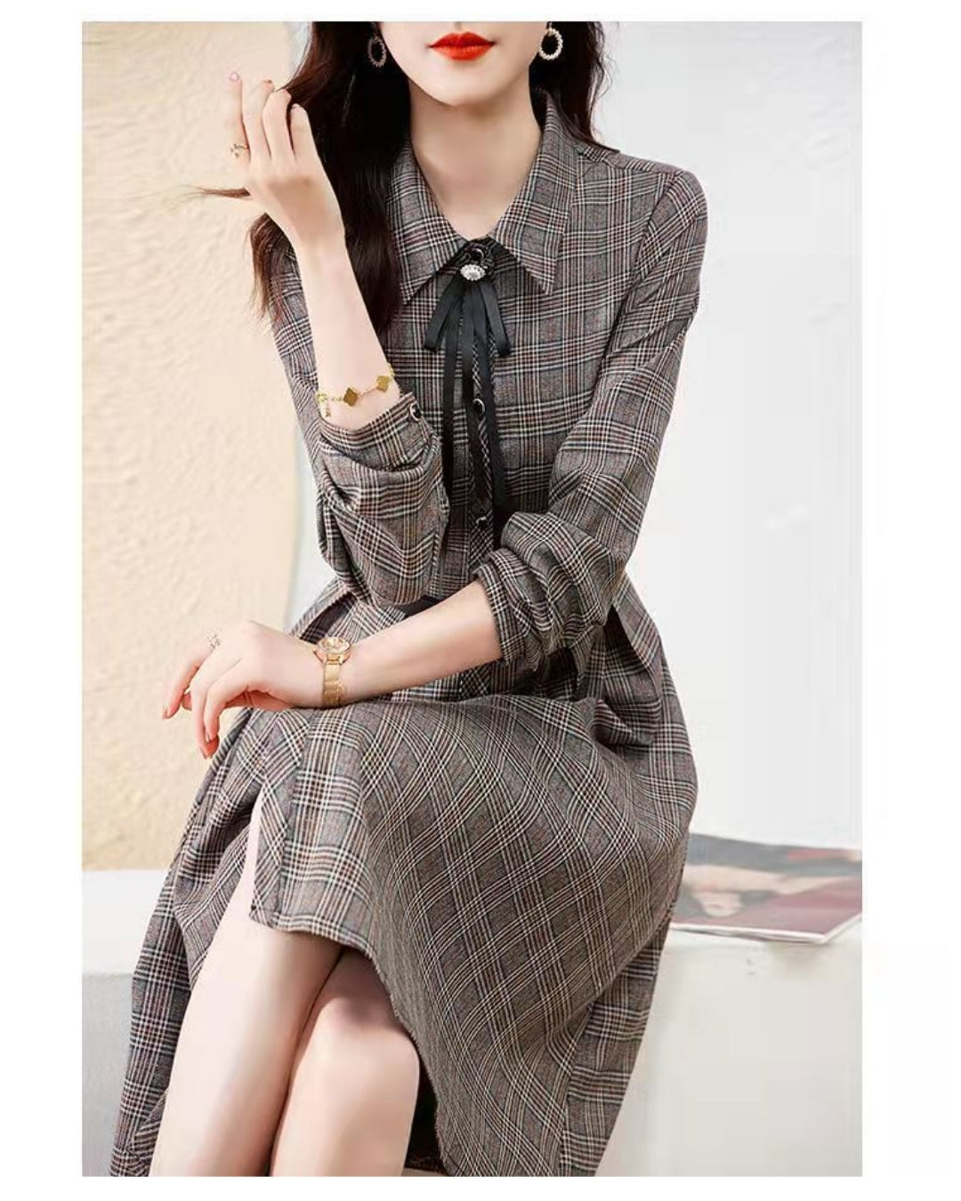 チェック柄シャツワンピ【きちんと上品、着るだけで好印象】