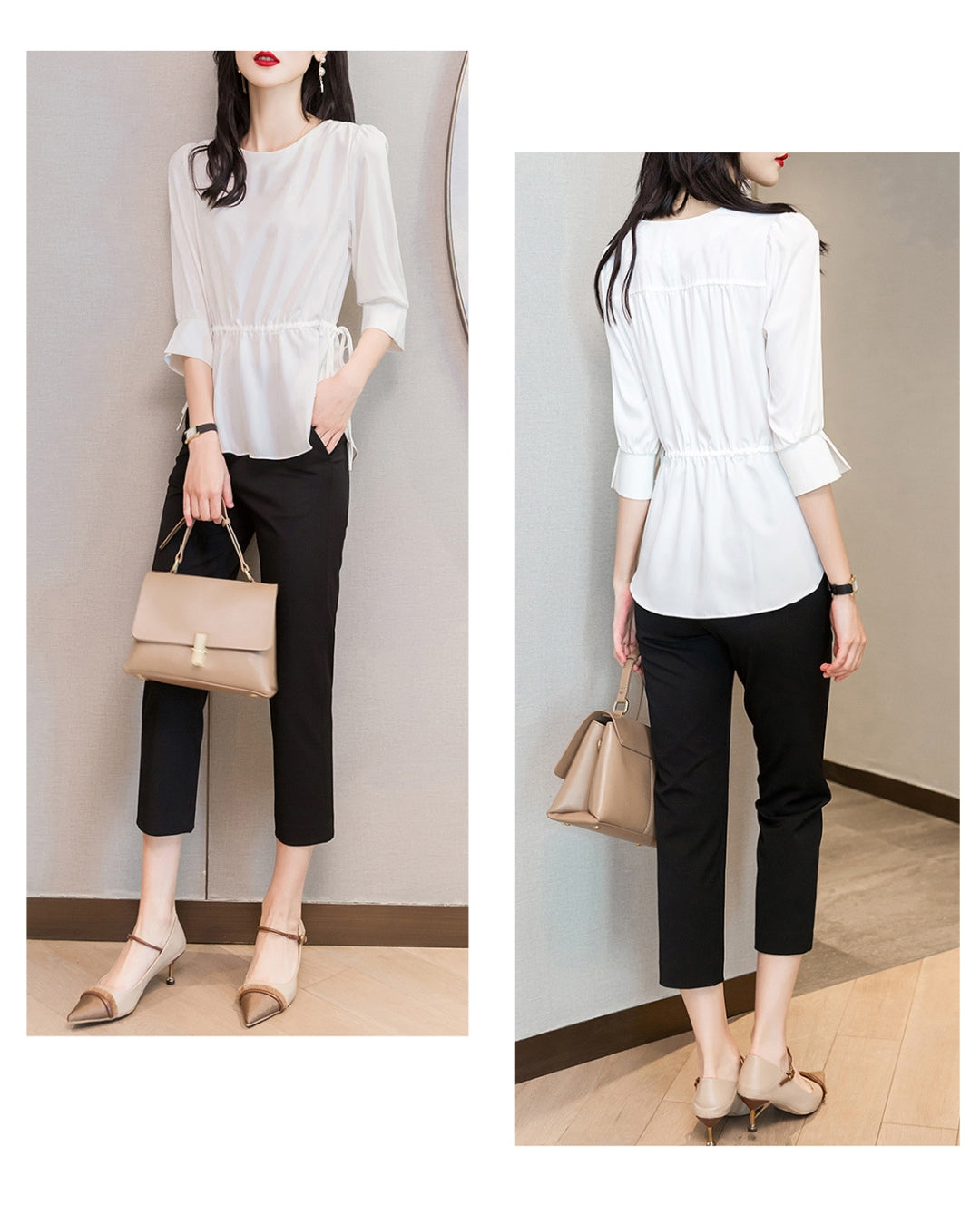 ウエストギャザーブラウス【きれい見えで体型カバーも叶える】