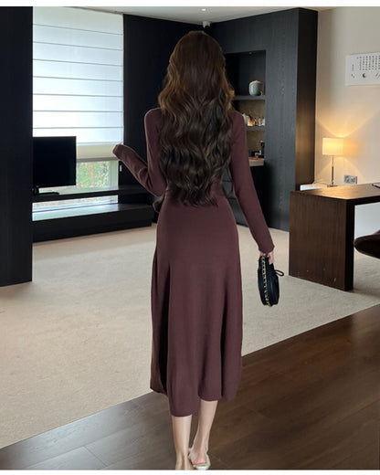 ウエストリボンニットワンピース【美ラインで魅せる大人のスタイル】